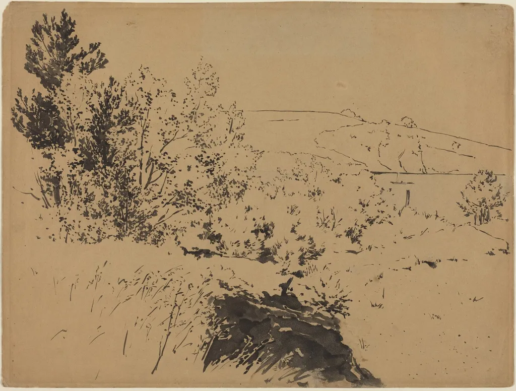 Coastal Landscape, by Félix Bracquemond, ink, 1874