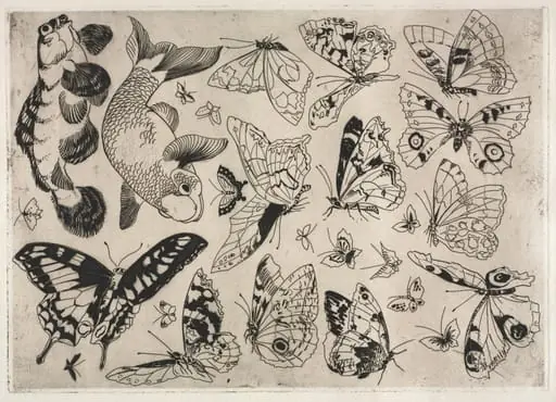 Dinner Service (Rousseau service): Butterflies and Fish (no. 16), by Félix Bracquemond