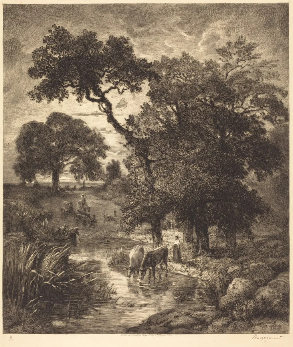 Evening, by Félix Bracquemond, ink, 1882