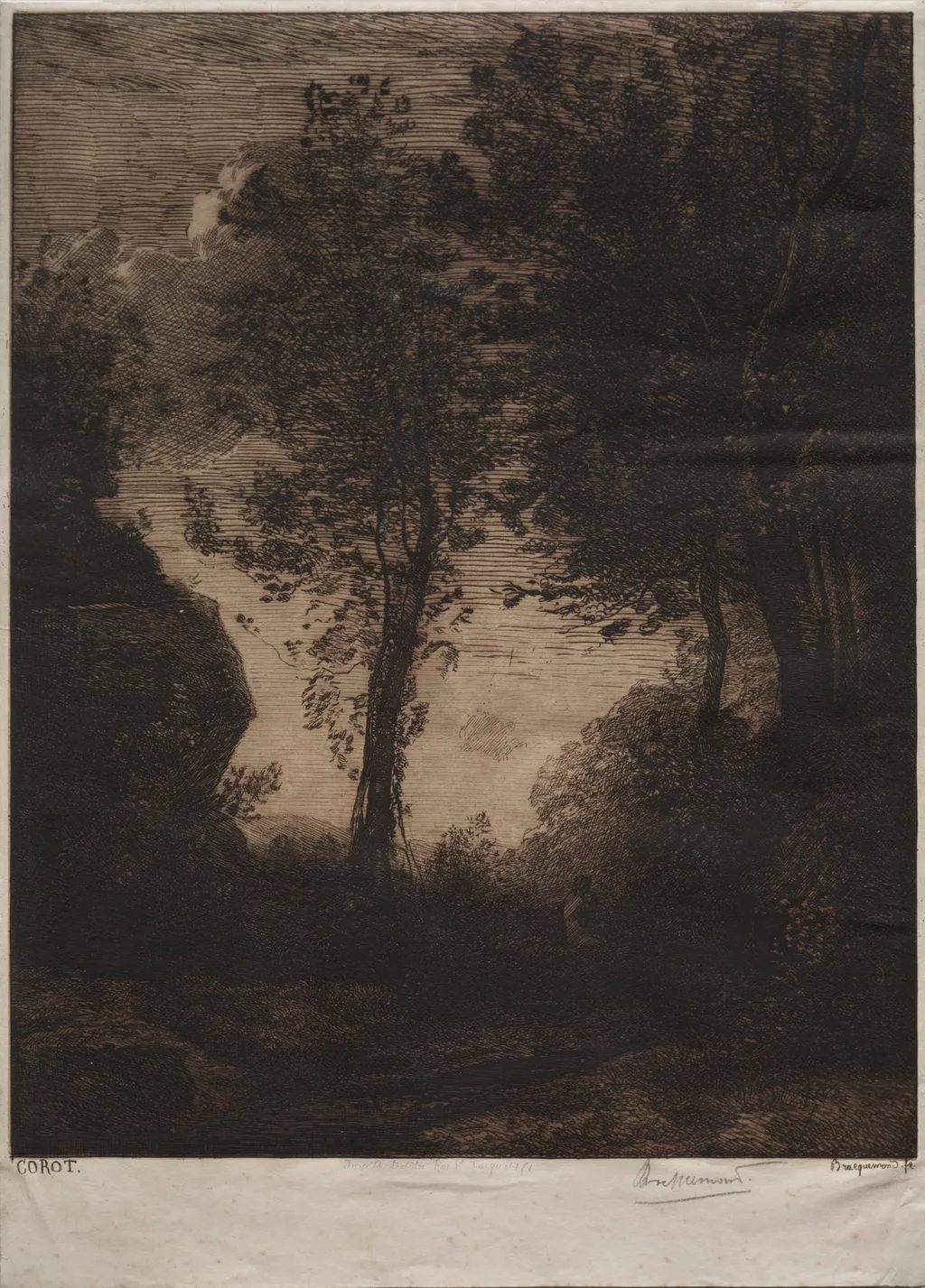 Landscape: Sunset, after Corot, by Félix Bracquemond, 1858
