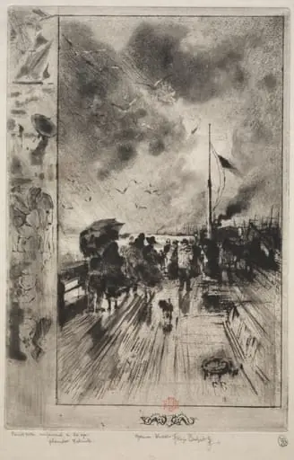 A Pier in England, by Félix-Hilaire Buhot