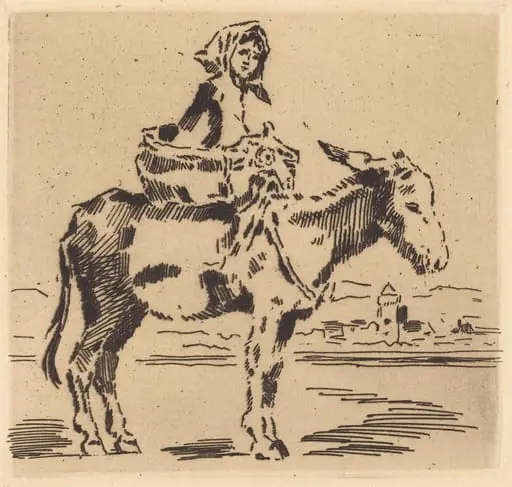 Cacoletière à la Tour (Woman Riding an Ass near a Tower), by Félix-Hilaire Buhot