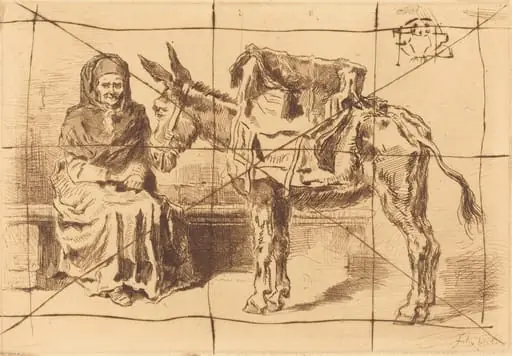 Cacoletière Assise (Seated Woman and Ass), by Félix-Hilaire Buhot