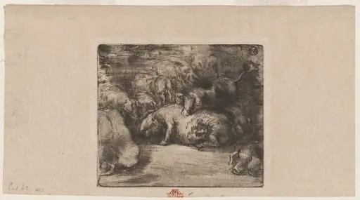 Cochons au soleil (Pigs in the Sun), by Félix-Hilaire Buhot