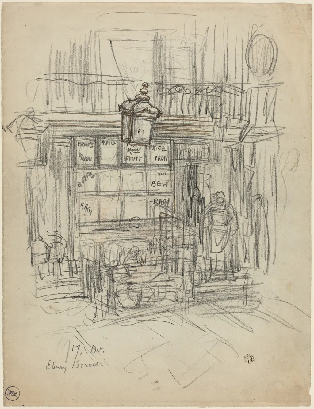 Ebury Street, by Félix-Hilaire Buhot, ink, 1876