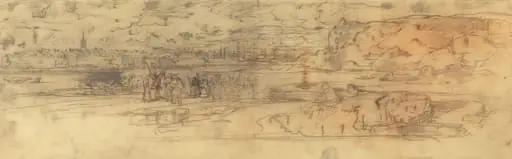 Estuary with a Fortified Seaport at Left and Cliffs at Right, by Félix-Hilaire Buhot