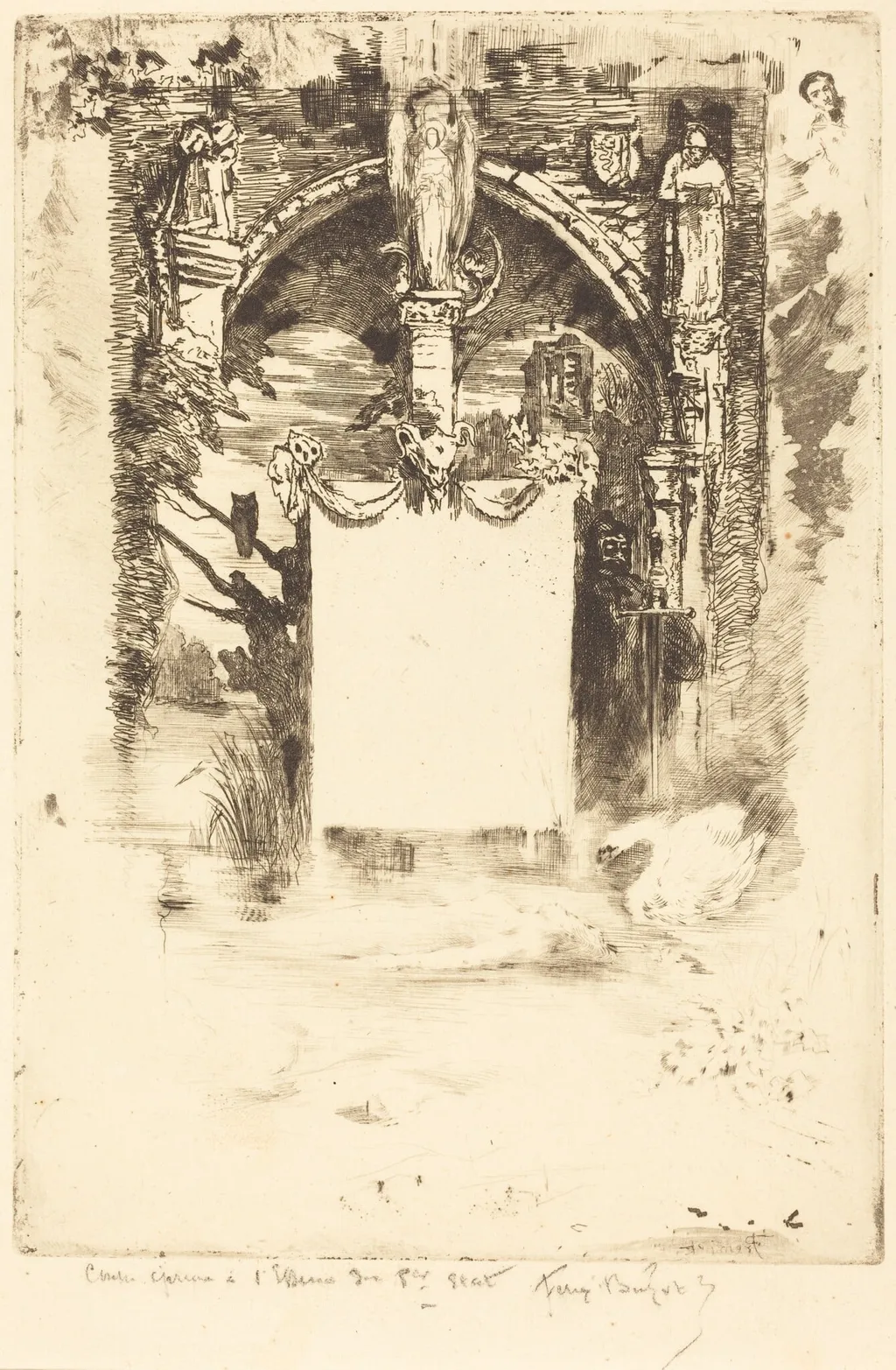 Ex-Libris pour "L'Ensorcelée" (Bookplate for "L'Ensorcelée"), by Félix-Hilaire Buhot, ink, 1884