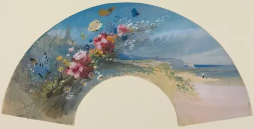 Fan with Wildflowers and Butterflies against the Norman Coast, by Félix-Hilaire Buhot