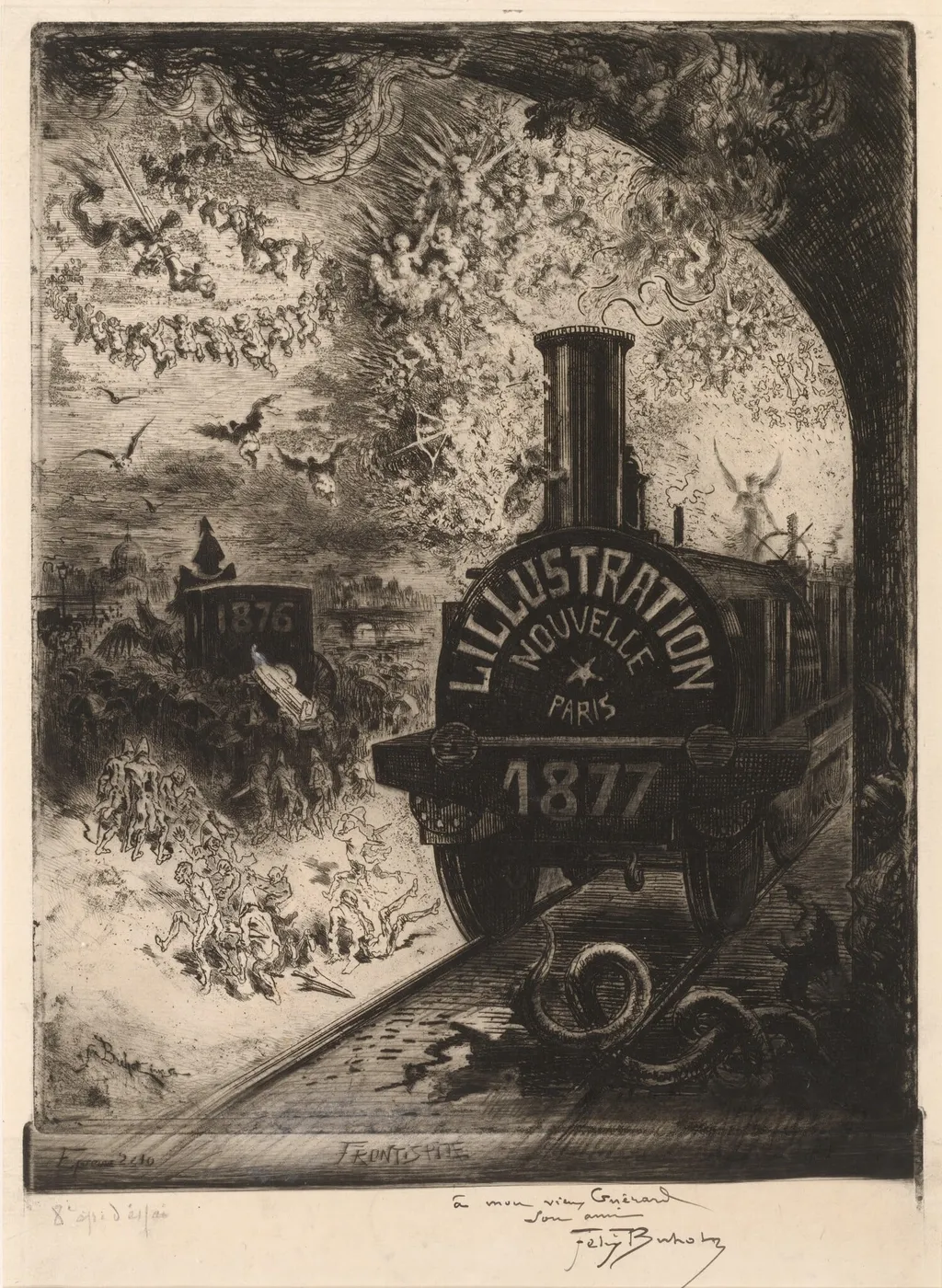 Frontispiece for L'Illustration Nouvelle: The Burial of the Burin, by Félix-Hilaire Buhot, ink, 1877