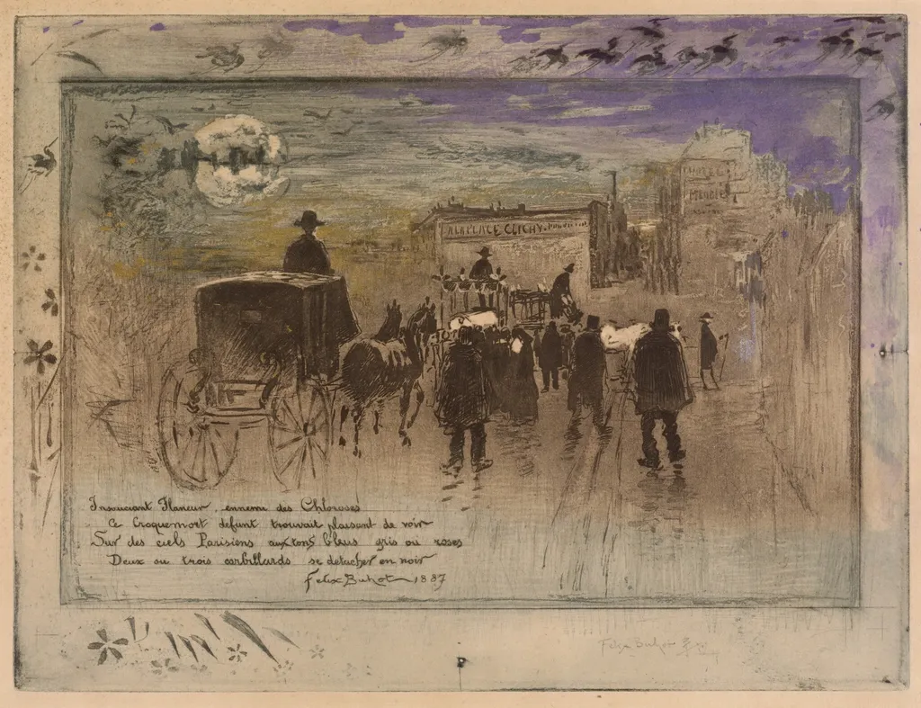 Funeral Procession on the Boulevard de Clichy, by Félix-Hilaire Buhot, watercolor, 1887