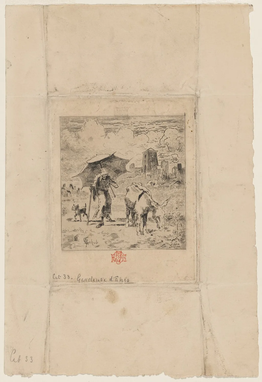 Gardeuse d'Anes Merchant (The Donkey Herder), by Félix-Hilaire Buhot, ink, 1873