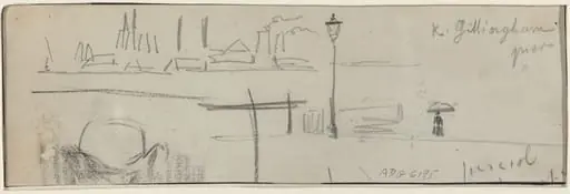 Gillingham Pier, London [verso], by Félix-Hilaire Buhot