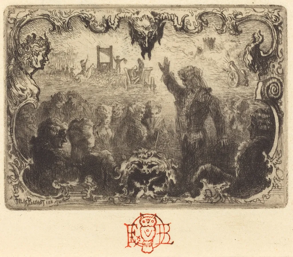 Jacques Cazotte's "Le Diable amoureux" (3rd vignette), by Félix-Hilaire Buhot, ink, 1878