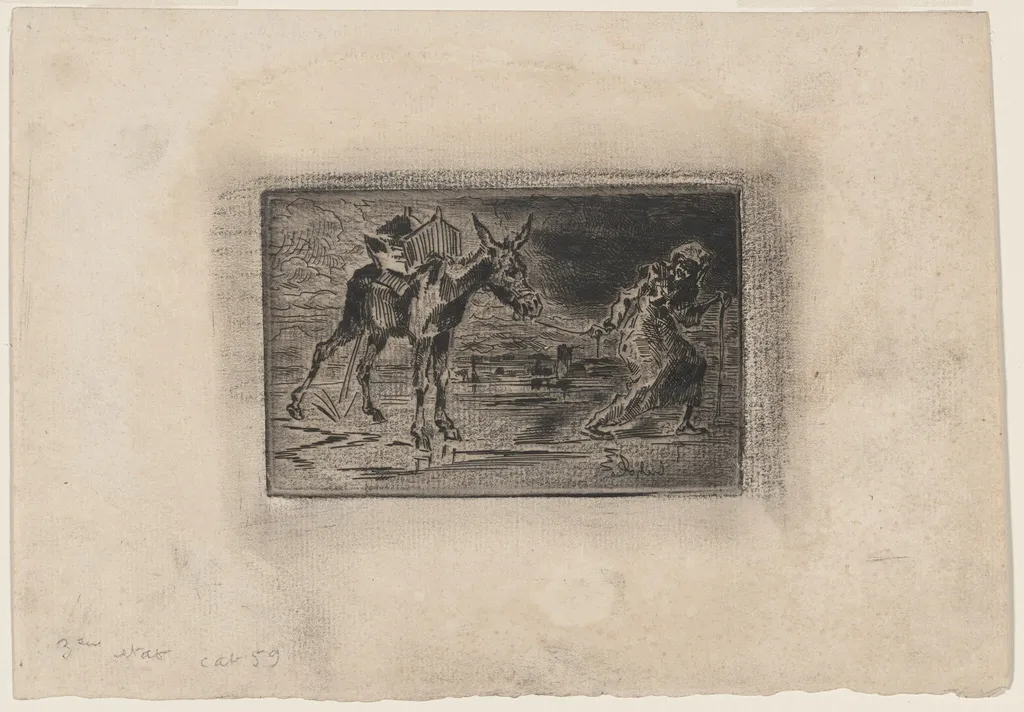 L'Ane et la Vielle, by Félix-Hilaire Buhot, ink, 1872