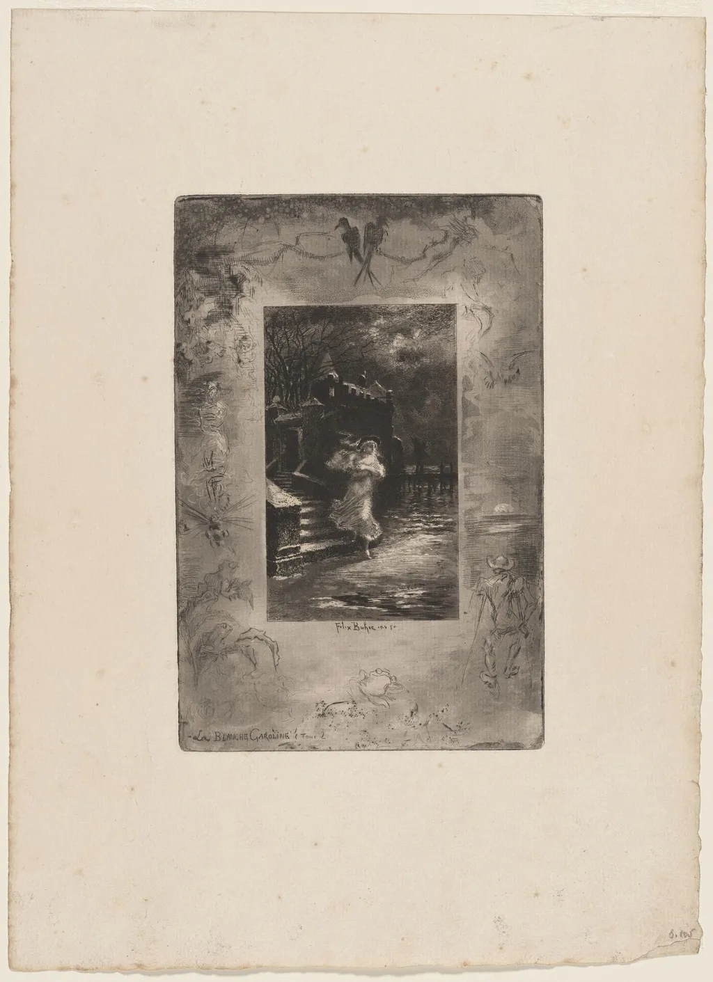 La Blanche Caroline, by Félix-Hilaire Buhot, ink, 1874