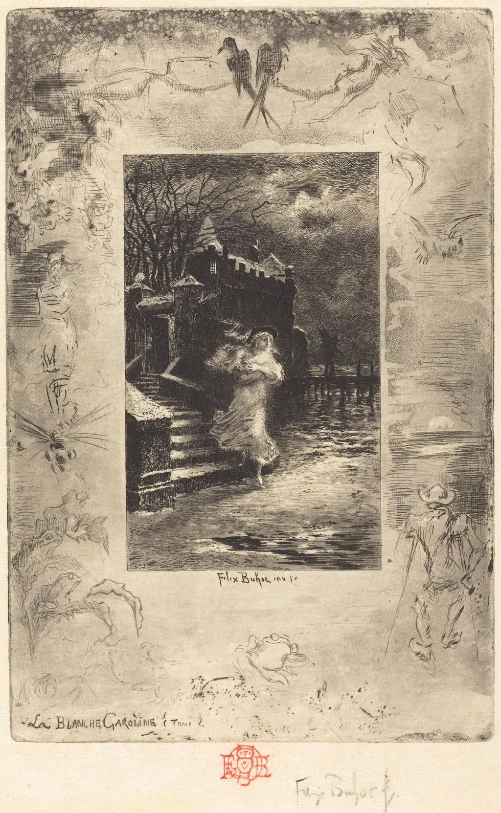 La Blanche Caroline (Pale Caroline), by Félix-Hilaire Buhot, ink, 1880