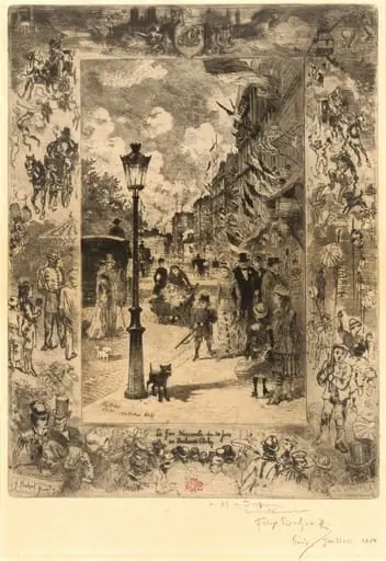 La Fête nationale au Boulevard Clichy (National Holiday on the Boulevard de Clichy), by Félix-Hilaire Buhot