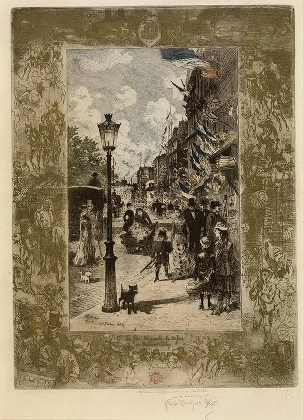 La Fête nationale au Boulevard Clichy (National Holiday on the Boulevard de Clichy), by Félix-Hilaire Buhot, ink, 1878