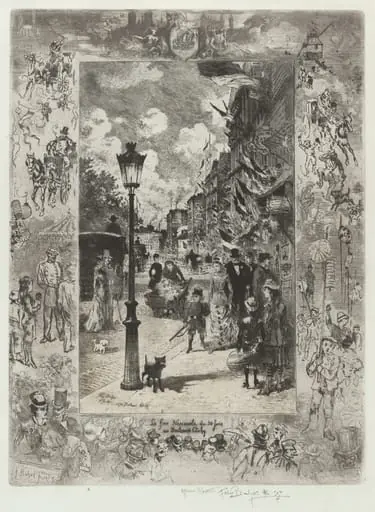 La Fete Nationale au Boulevard de Clichy (National Holiday on the Boulevard de Clichy), by Félix-Hilaire Buhot