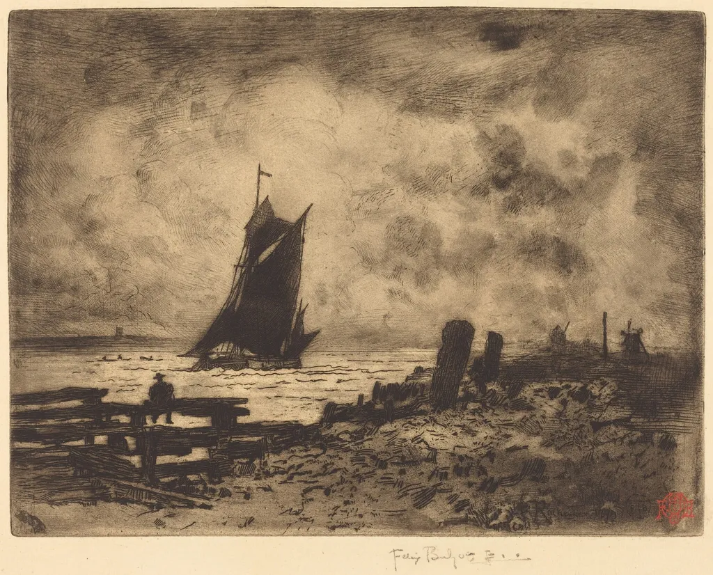 La Petite Marine - Souvenir de Medway, by Félix-Hilaire Buhot, ink, 1879