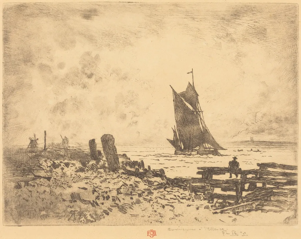 La Petite Marine - Souvenir de Medway (counterproof), by Félix-Hilaire Buhot, ink, 1879