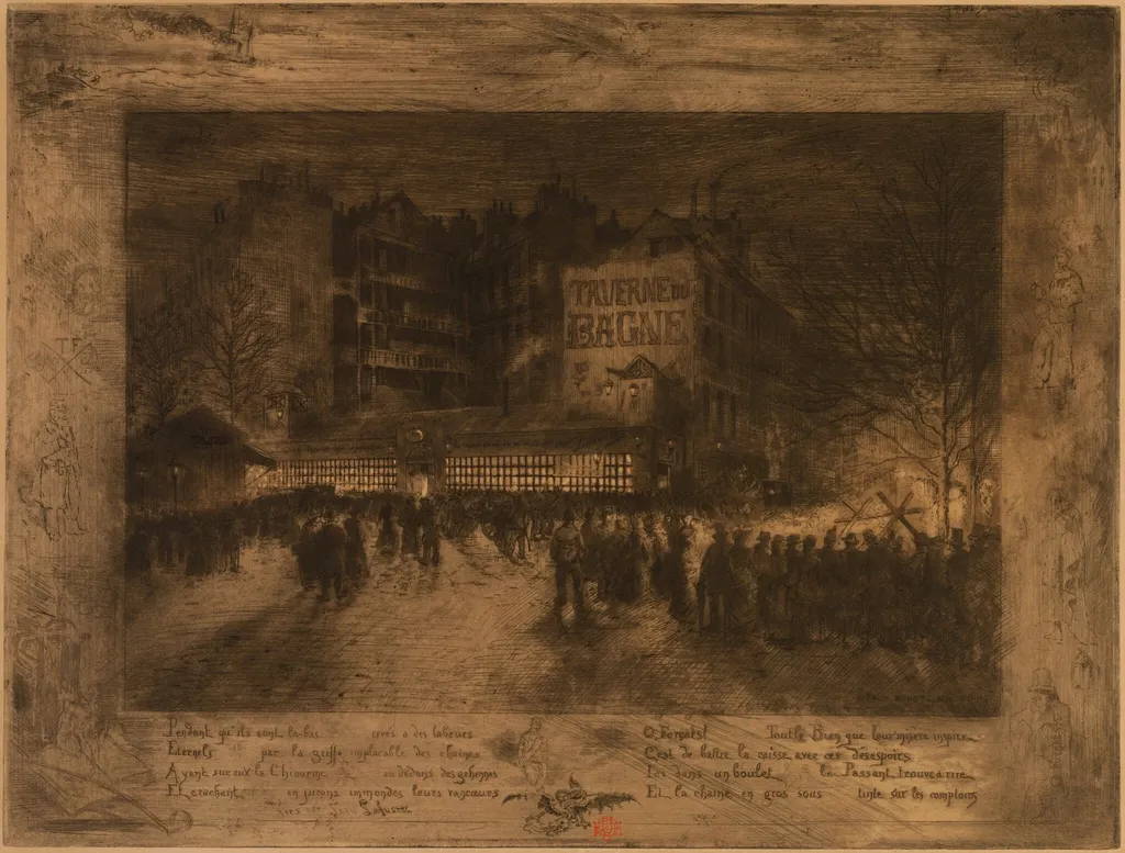 La Place des Martyrs et la Taverne du Bagne, by Félix-Hilaire Buhot, ink, 1885