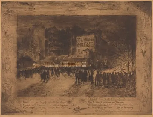 La Place des Martyrs et La Taverne du Bagne (The Place des Martyrs and the Jailhouse Tavern), by Félix-Hilaire Buhot