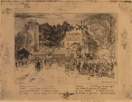 La Place des Martyrs et La Taverne du Bagne (The Place des Martyrs and the Jailhouse Tavern), by Félix-Hilaire Buhot