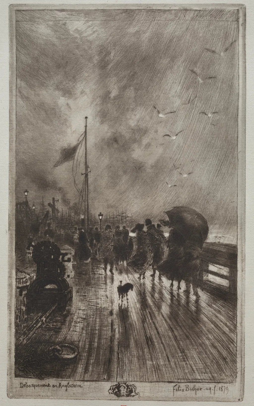 Landing in England, by Félix-Hilaire Buhot, 1879