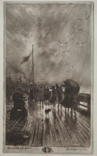 Landing in England, by Félix-Hilaire Buhot