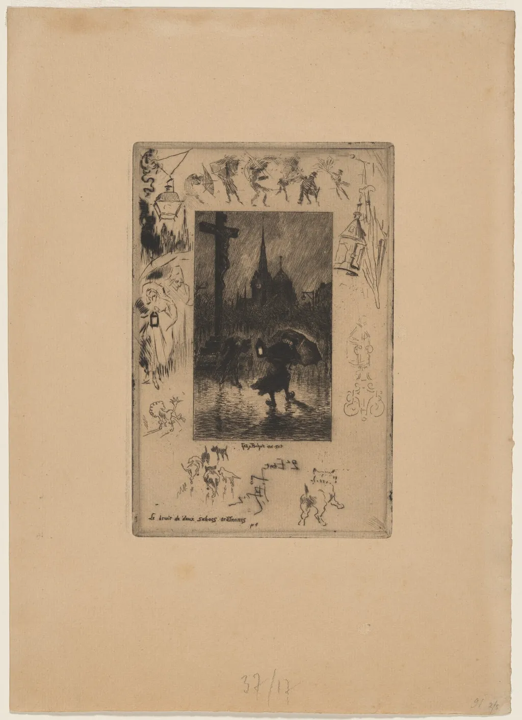 Le Bruit de deux sabots trainant..., by Félix-Hilaire Buhot, ink, 1878