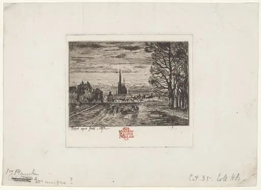 Le Couvre-feu (1er planche) (The Curfew, 1st plate), by Félix-Hilaire Buhot