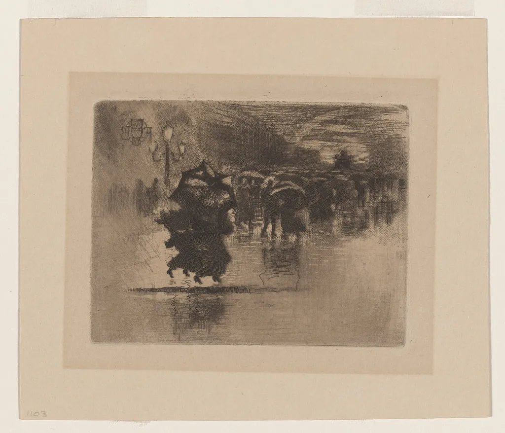 Le Petite Enterrement (The Burial -- Small Plate), by Félix-Hilaire Buhot, ink, 1878
