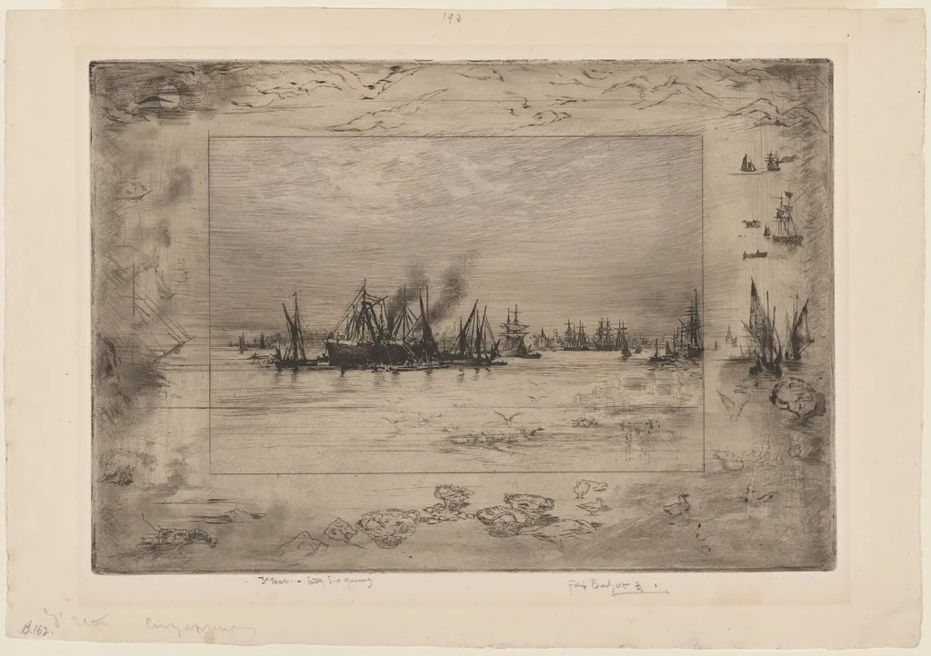 Le Port aux Mouettes (Port with Seagulls), by Félix-Hilaire Buhot, chalk, 1886
