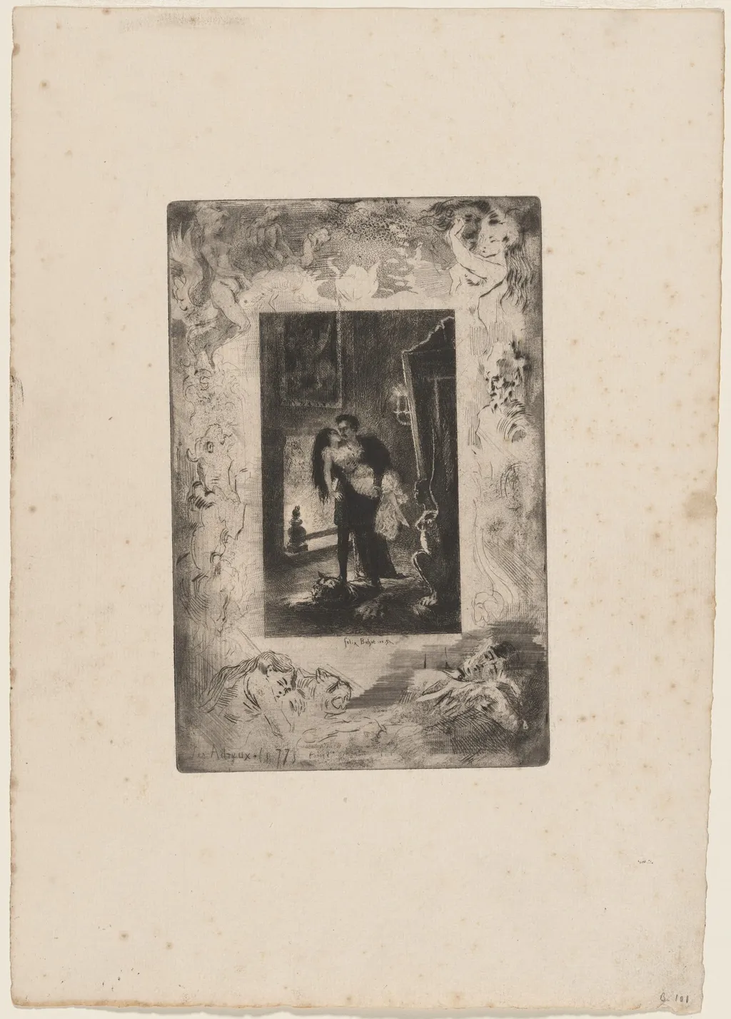 Les Adieux, by Félix-Hilaire Buhot, ink, 1874