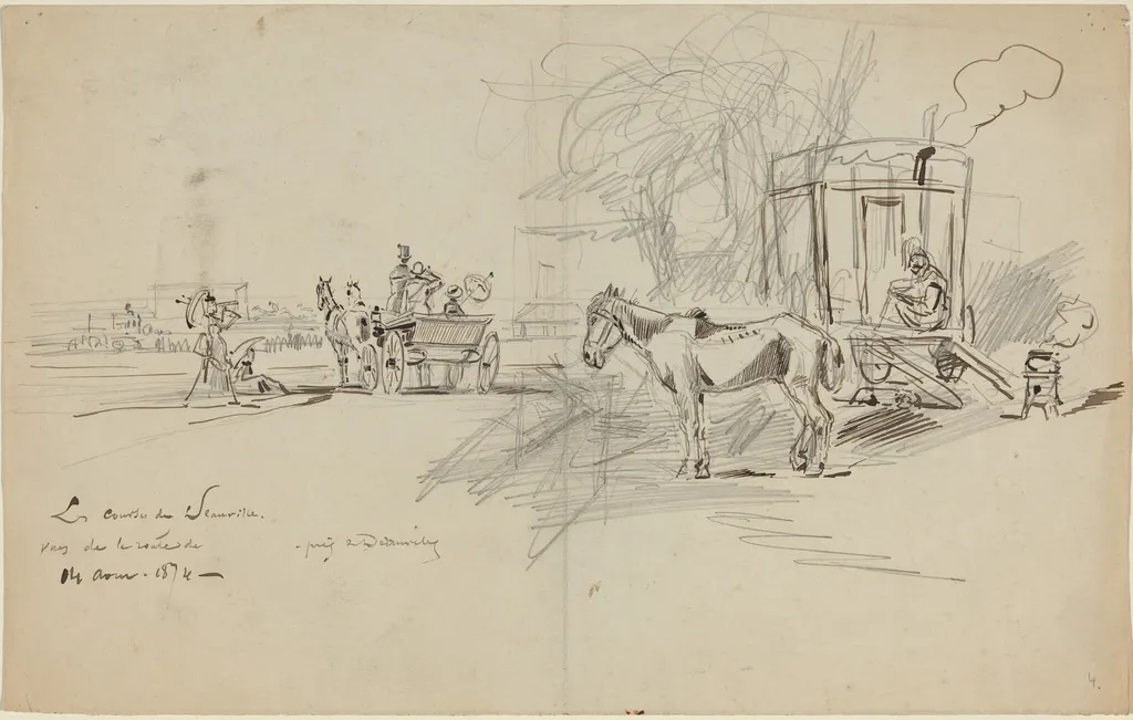 Les Courses de Deauville, by Félix-Hilaire Buhot, ink, 1874