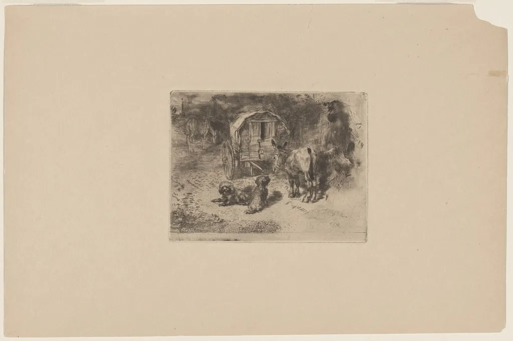 Les Gardiens du Logis, by Félix-Hilaire Buhot, ink, 1872