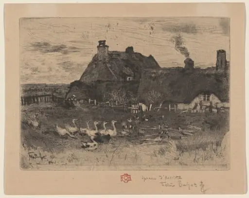 Les Petites Chaumieres (Thatched Cottages -- Small Plate), by Félix-Hilaire Buhot