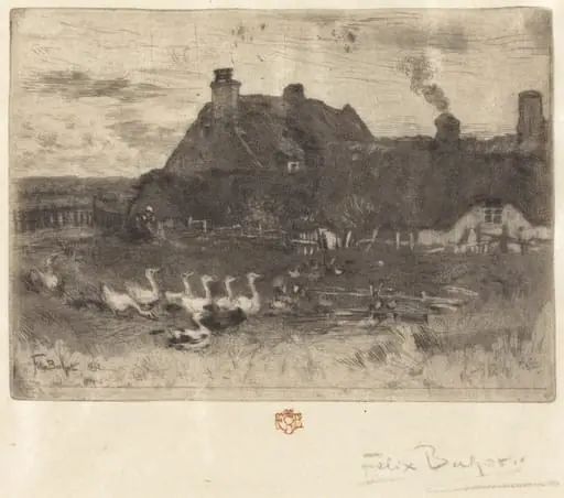 Les Petites Chaumières (Thatched Cottages--Small Plate), by Félix-Hilaire Buhot