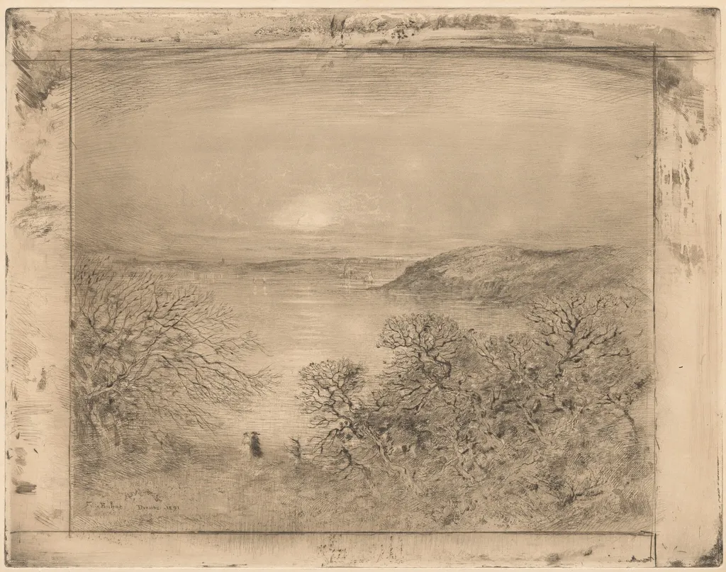 Lever de lune a Dinard (Moonrise at Dinard), by Félix-Hilaire Buhot, ink, 1891