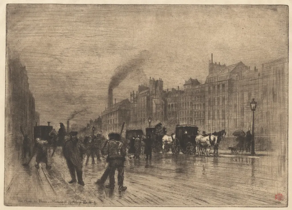 Matinée d'Hiver sur les Quais (Winter Morning on the Quays), by Félix-Hilaire Buhot, ink, 1883