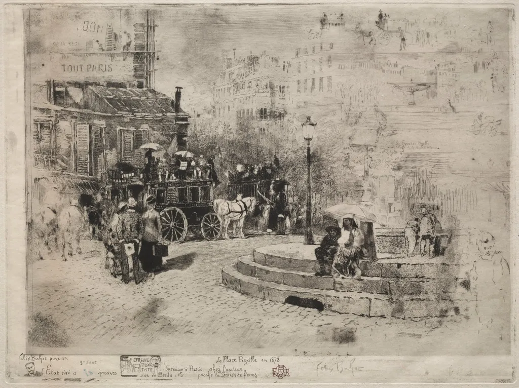 Place Pigalle en 1878, by Félix-Hilaire Buhot, 1878