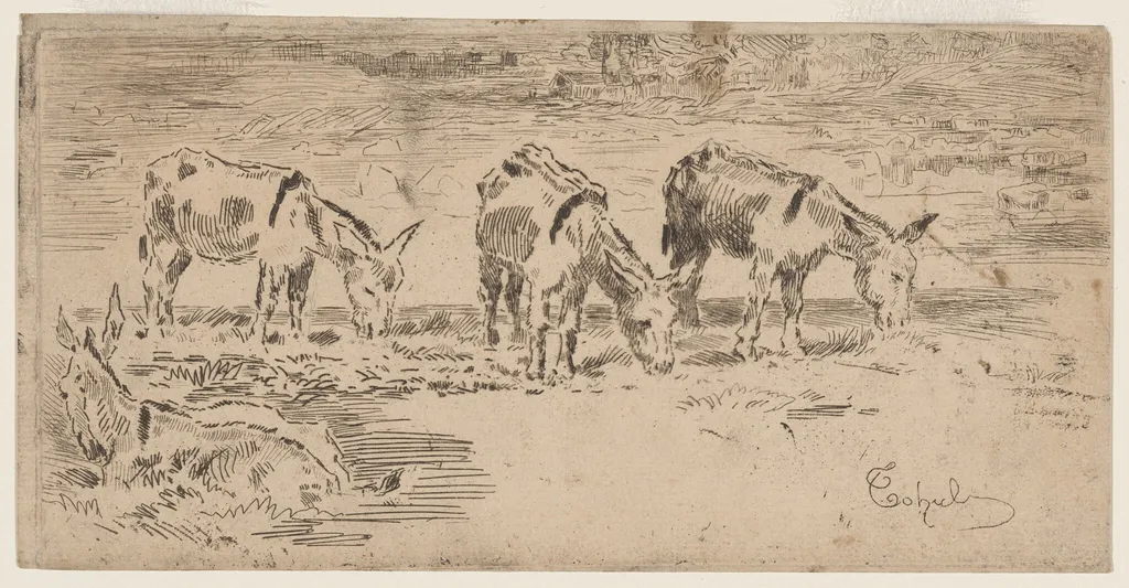 Quatre Anons dans un Prè, by Félix-Hilaire Buhot, ink, 1872
