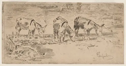Quatre Anons dans un Prè, by Félix-Hilaire Buhot