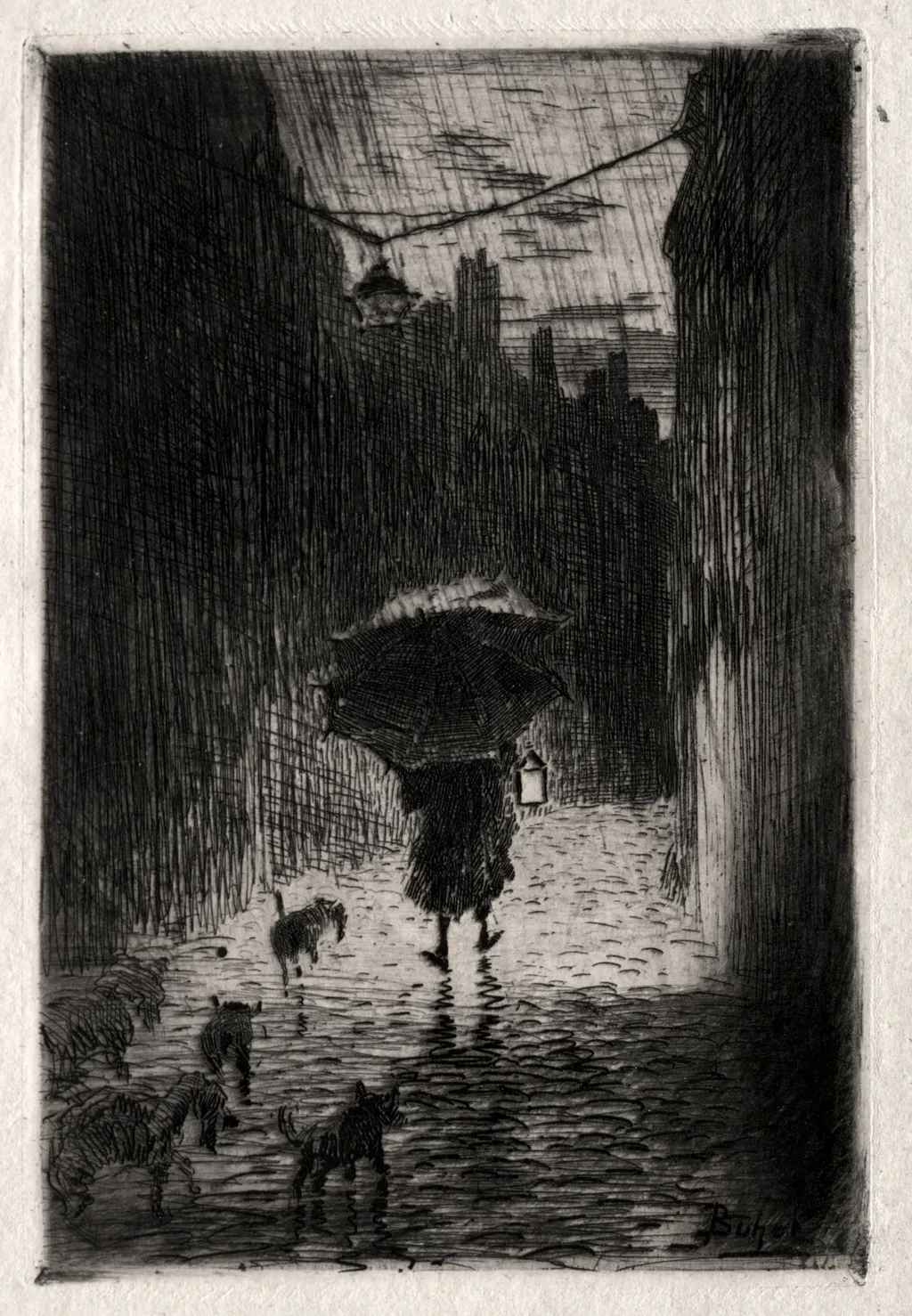 Rain and Umbrella, by Félix-Hilaire Buhot, 1875