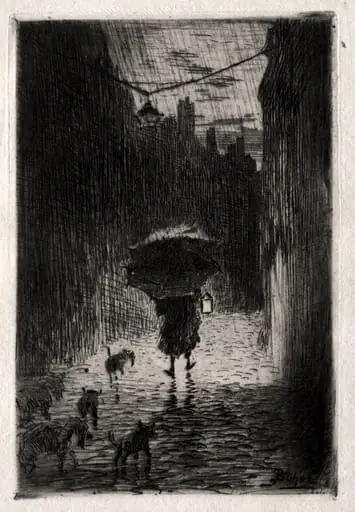 Rain and Umbrella, by Félix-Hilaire Buhot