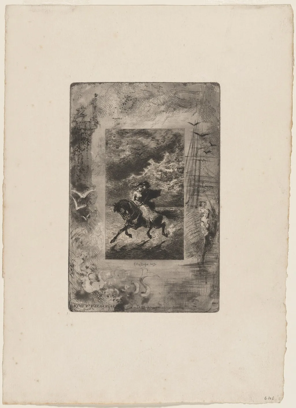 Ryno et Hermangarde, by Félix-Hilaire Buhot, ink, 1874