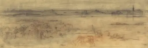 Seascape with a Fortified City at Right, Islands at Left and a Cottage in the Foreground, by Félix-Hilaire Buhot