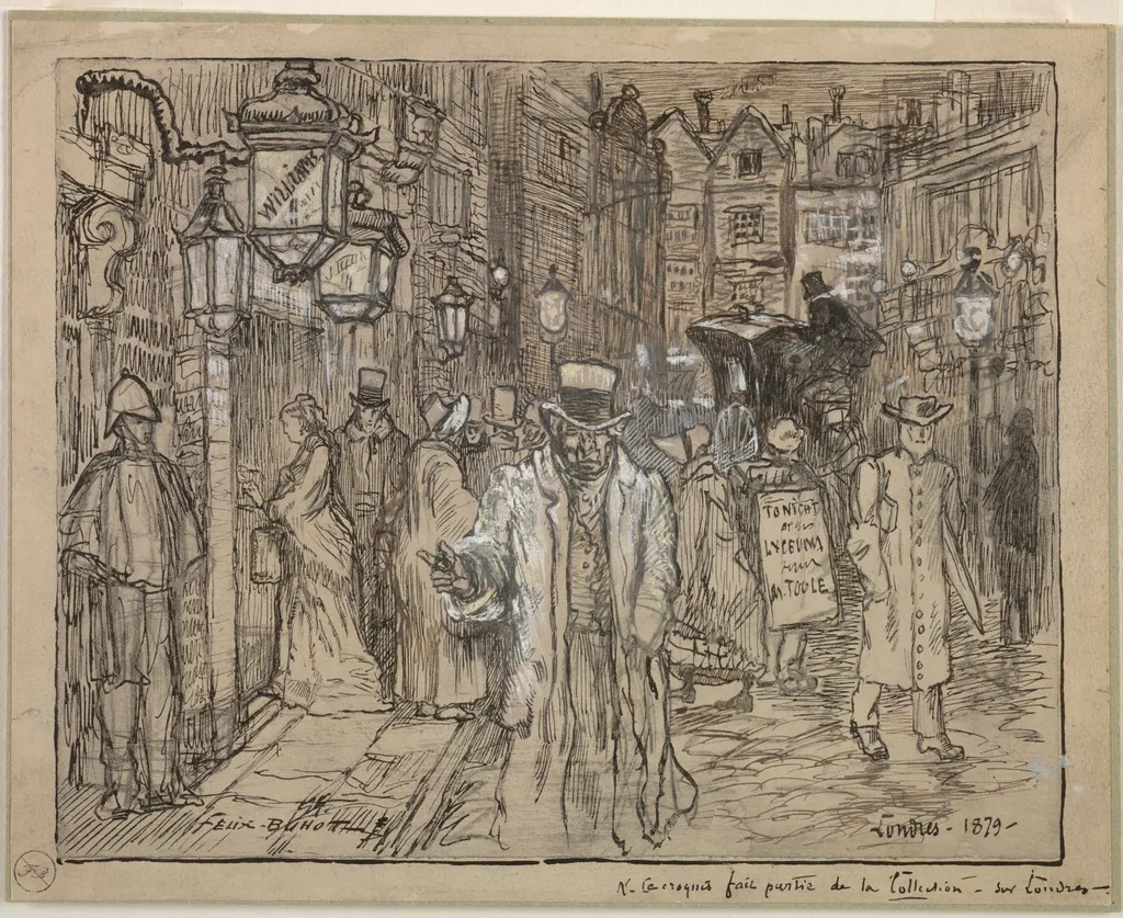 Street Scene in London, by Félix-Hilaire Buhot, 1879