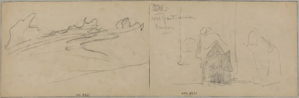 Studies of Clouds and an Old Woman, by Félix-Hilaire Buhot, chalk, 1872